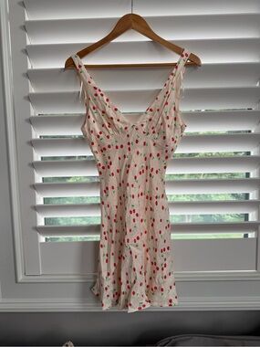 Cream Cherry-Print Slip Dress